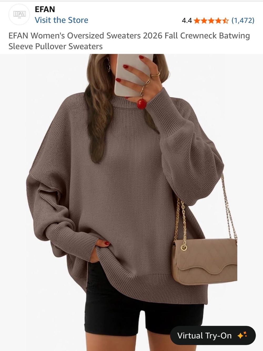 Women's Oversized Brown Efan Crewneck Sweater drop shoulders XL - Picture 4 of 7